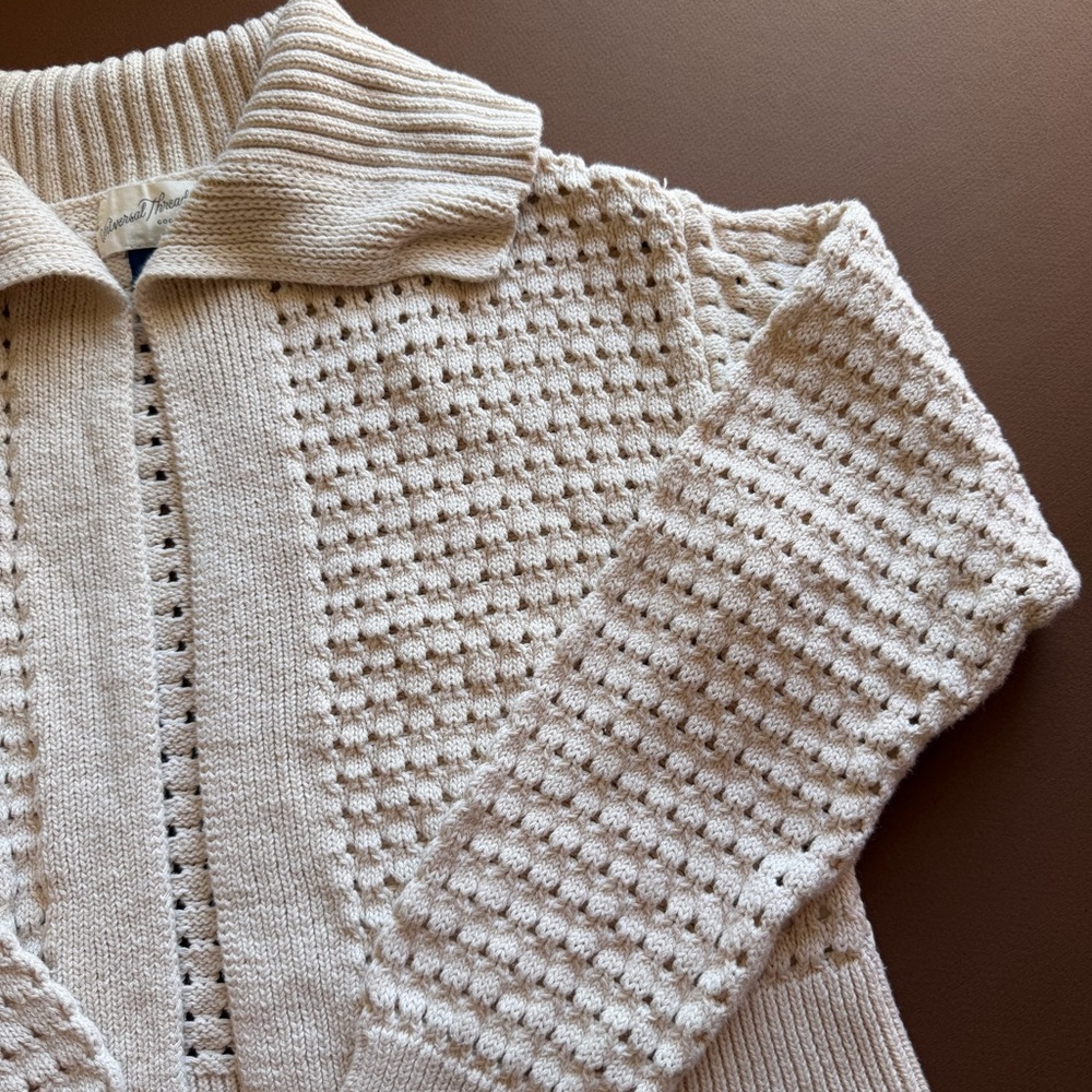Cottagecore Cream Open Knit Crochet Sweater Cardigan Size XS Boho Coastal - Picture 7 of 7